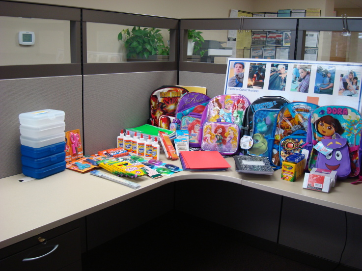 Talascend Mt. Laurel Team's backpack donation line up