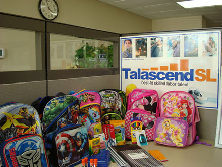 Talascend's Frederick, Maryland recruiting office's  back-to-school donations.
